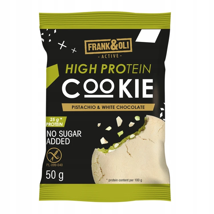Frank&Oli Pistacja i Biała Czekolada - ciastko proteinowe, bez cukru (50g)