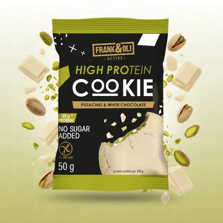 Frank&Oli Pistacja i Biała Czekolada - ciastko proteinowe, bez cukru (50g)
