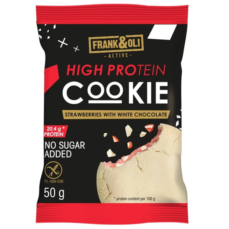 Frank&Oli Truskawka i Biała Czekolada - ciastko proteinowe, bez cukru (50g)