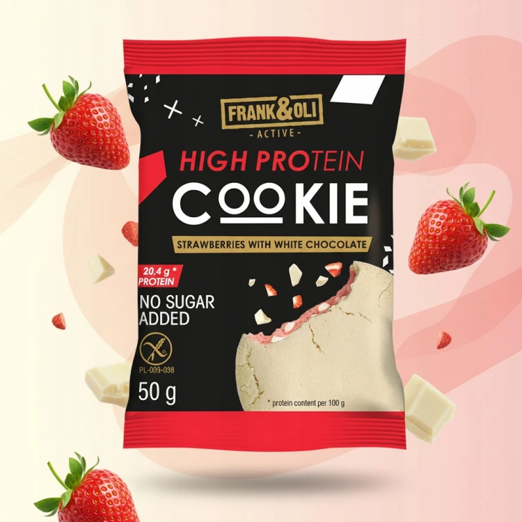 Frank&Oli Truskawka i Biała Czekolada - ciastko proteinowe, bez cukru (50g)