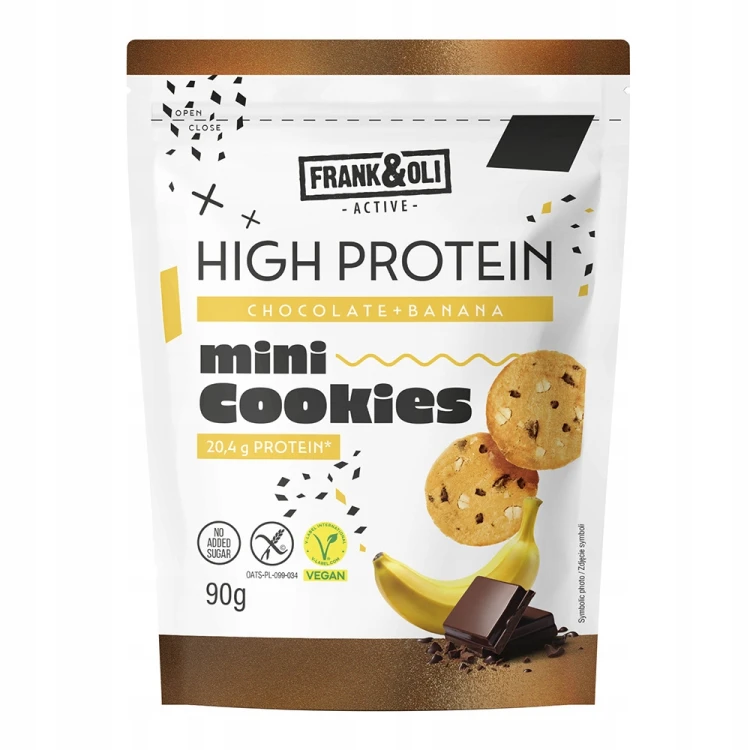 Frank&Oli Banan Czekolada - Mini ciasteczka proteinowe, bez cukru (90g)