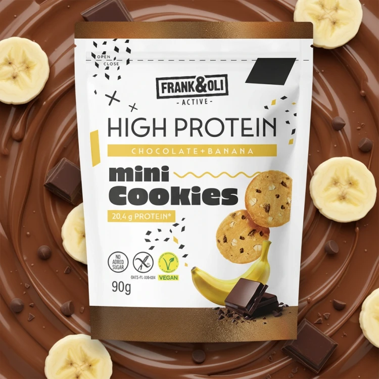 Frank&Oli Banan Czekolada - Mini ciasteczka proteinowe, bez cukru (90g)