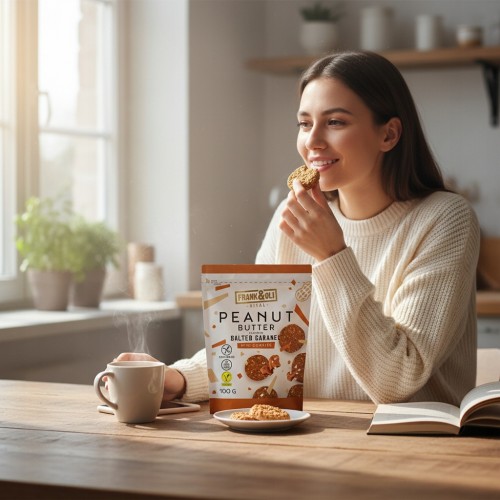Frank&Oli Pasta orzechowa Słony Karmel - Mini ciastka proteinowe, bez cukru