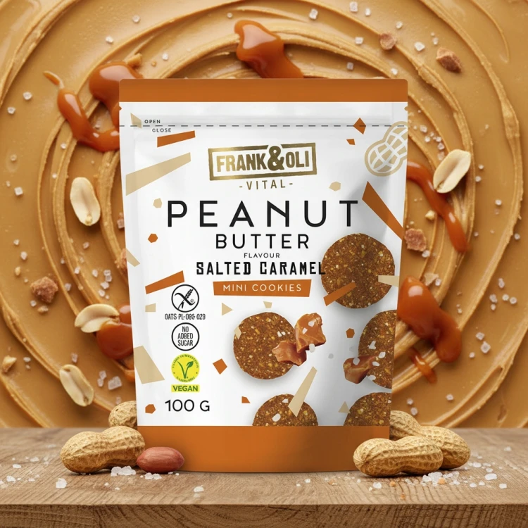 Frank&Oli Pasta orzechowa Słony Karmel - Mini ciastka proteinowe, bez cukru