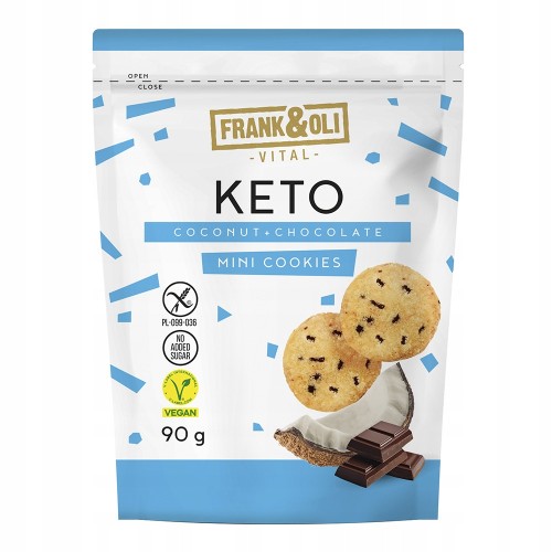 Frank&Oli Czekolada Kokos - Mini ciastka Keto, bez glutenu, bez cukru (90g)
