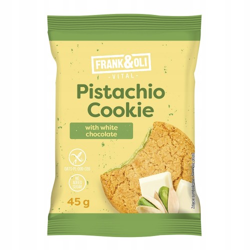 Frank&Oli Pistacja, Biała Czekolada - ciastko bezglutenowe, bez cukru (45g)