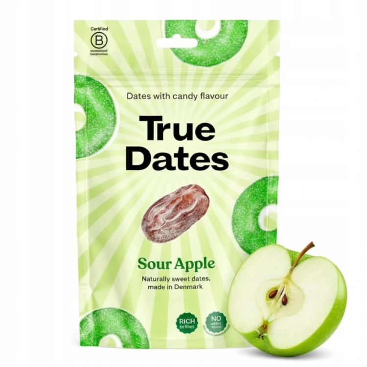 True Dates Sour Apple - Daktyle o smaku Kwaśnego Jabłka, bez cukru (100g)