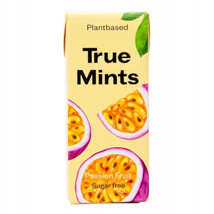 True Mints Marakuja – Miętówki, pastylki bez cukru (z Danii)