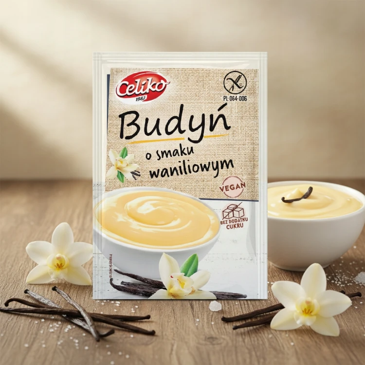 Budyń waniliowy bez cukru bezglutenowy wegański Celiko 40g celiakia vegan