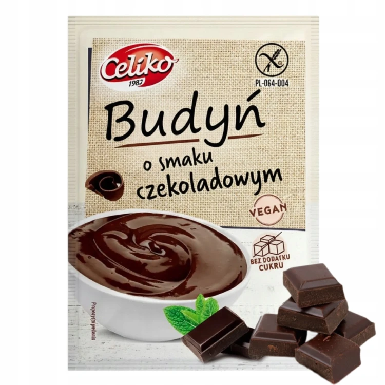 Budyń czekoladowy bez cukru bezglutenowy wegański Celiko 40g celiakia vegan
