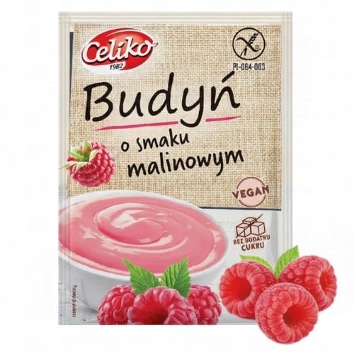 Budyń malinowy bez cukru bezglutenowy wegański Celiko 40g celiakia vegan