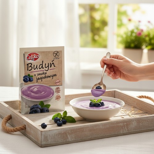 Budyń jagodowy bez cukru bezglutenowy wegański Celiko 40g celiakia vegan
