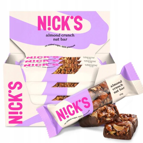 Nick's Almond Crunch Nut Bar - baton z migdałami, bez cukru i glutenu, KETO