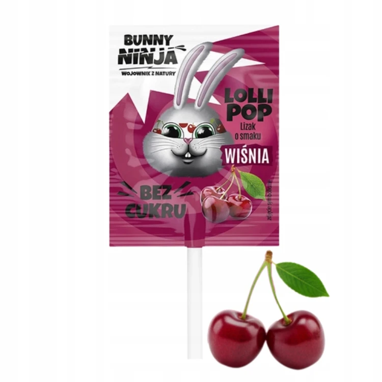 Bunny Ninja Lizak Wiśniowy - bez cukru (1 szt.)