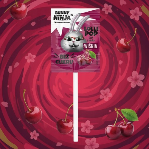 Bunny Ninja Lizak Wiśniowy - bez cukru (1 szt.)