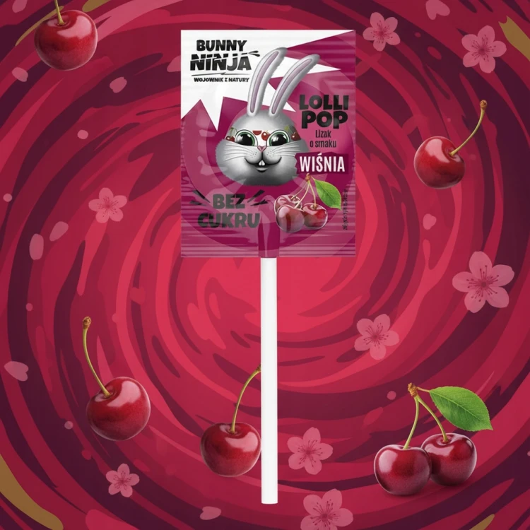 Bunny Ninja Lizak Wiśniowy - bez cukru (1 szt.)