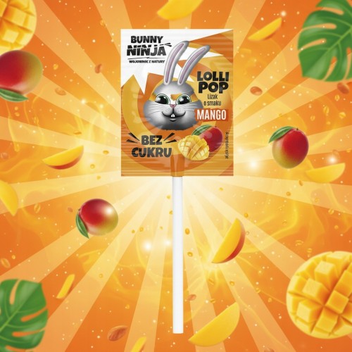 Bunny Ninja Lizak Mango - bez cukru (1 szt.)
