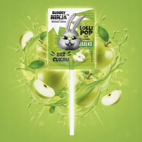 Bunny Ninja Lizak Jabłkowy - bez cukru (1 szt.)