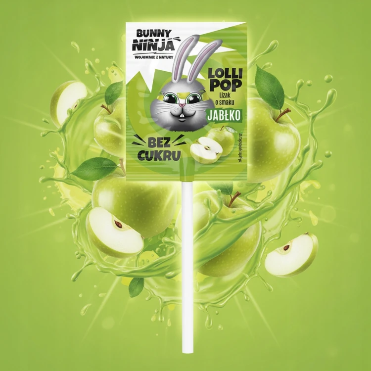 Bunny Ninja Lizak Jabłkowy - bez cukru (1 szt.)