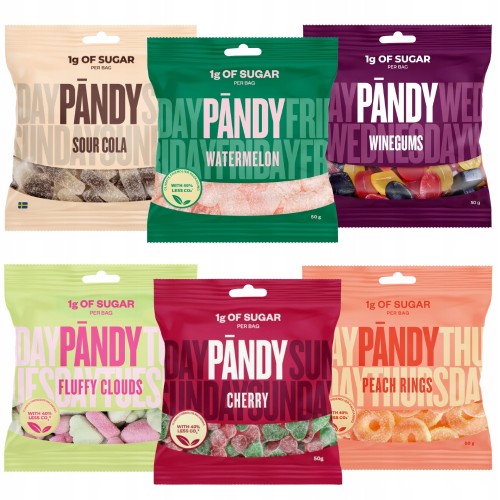 Pandy Żelki MIX 6 Smaków - 1g cukru w opakowaniu (Szwecja)