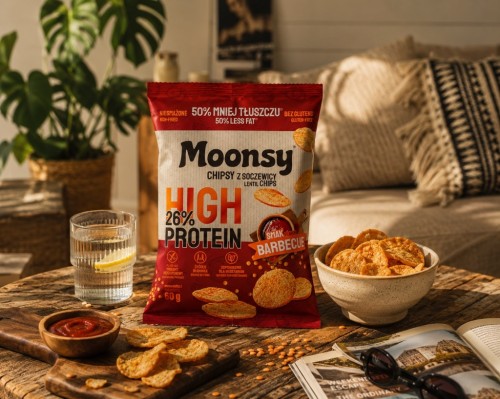 Moonsy Chipsy Proteinowe z Soczewicy BBQ Barbecue 60g High Protein 26% Fit