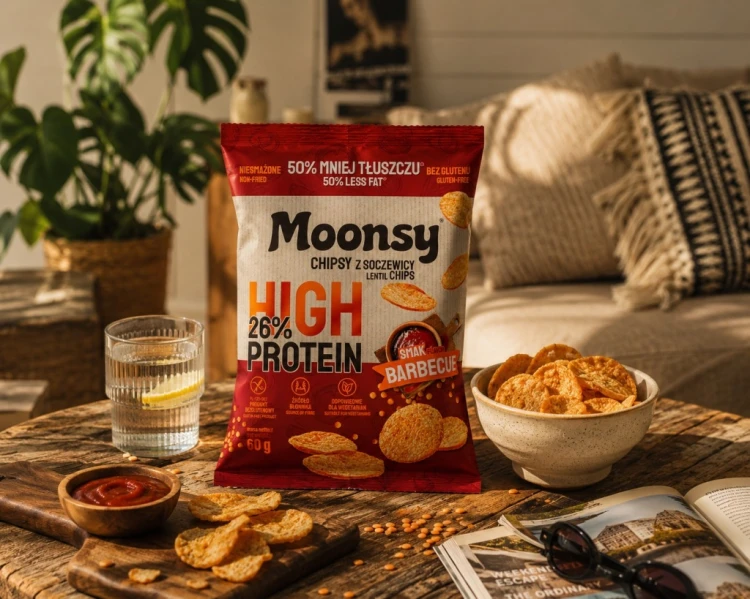 Moonsy Chipsy Proteinowe z Soczewicy BBQ Barbecue 60g High Protein 26% Fit