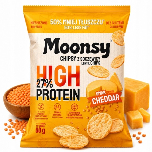 Moonsy Chipsy Proteinowe z Soczewicy Serowe Cheddar 60g High Protein 27%