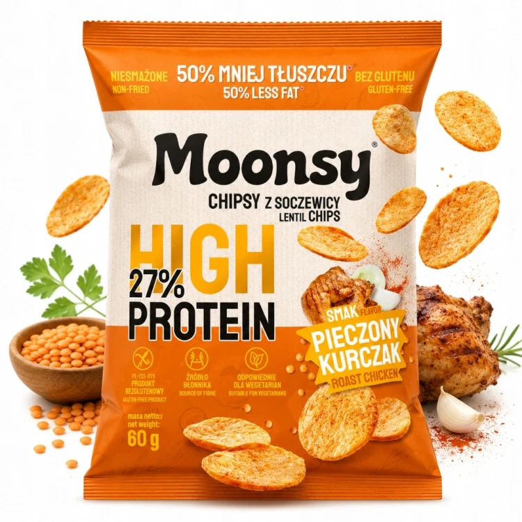 Moonsy Chipsy Proteinowe z Soczewicy Pieczony Kurczak 60g High Protein 27%