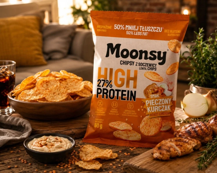 Moonsy Chipsy Proteinowe z Soczewicy Pieczony Kurczak 60g High Protein 27%