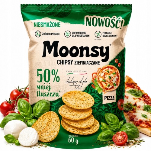 Moonsy Chipsy Ziemniaczane Pizza 60g Niesmażone Bezglutenowe Mniej Tłuszczu