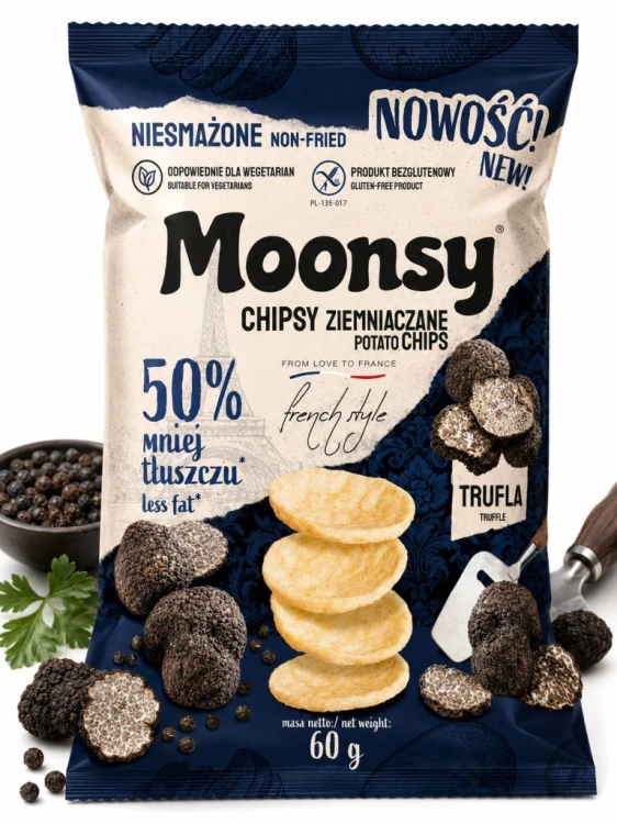 Moonsy Chipsy Ziemniaczane Truflowe Trufla 60g Niesmażone Bezglutenowe Fit