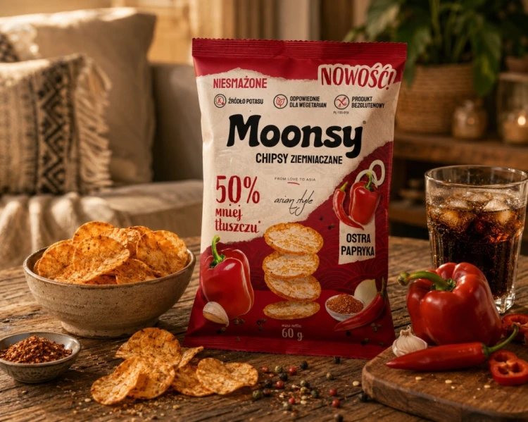 Moonsy Chipsy Ziemniaczane Ostra Papryka 60g Niesmażone Bezglutenowe Fit
