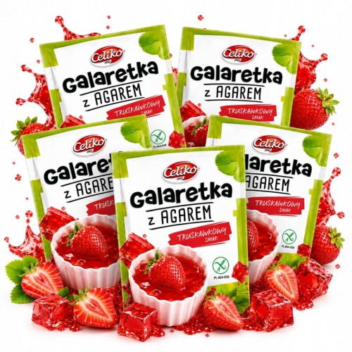 Celiko Galaretka z Agarem 5 szt. Truskawkowa - bez cukru, bez glutenu, vege