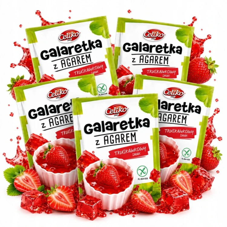 Celiko Galaretka z Agarem 5 szt. Truskawkowa - bez cukru, bez glutenu, vege