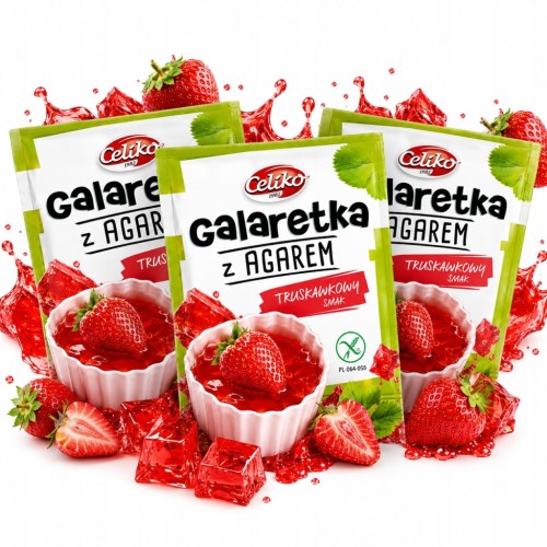 Celiko Galaretka z Agarem 3 szt. Truskawkowa - bez cukru, bez glutenu, vege