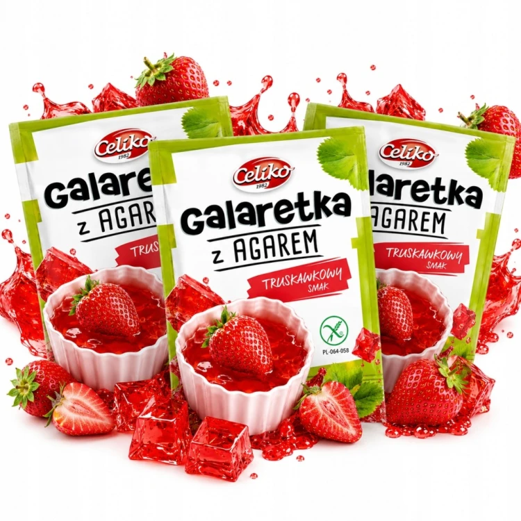 Celiko Galaretka z Agarem 3 szt. Truskawkowa - bez cukru, bez glutenu, vege
