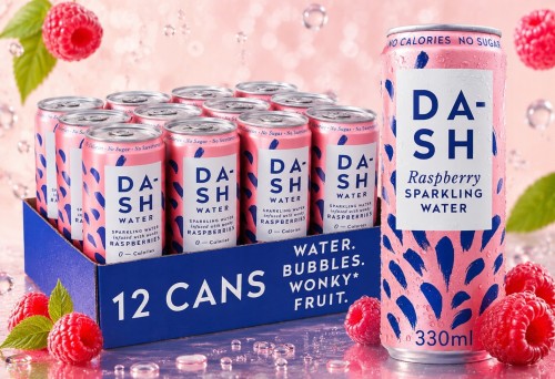 DASH Water Malina 12 x 330ml - bez cukru, woda gazozana, puszka (UK)