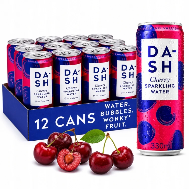 DASH Water Cherry Wiśnia 12 x 330ml - bez cukru, woda gazowana, puszka (UK)