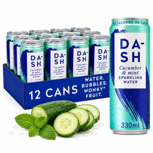 DASH Water Ogórek i Mięta 12 x 330ml - bez cukru, woda gazozana, puszka