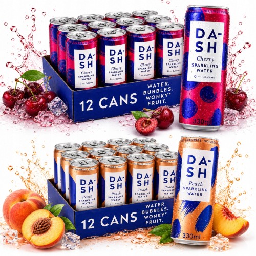 DASH Water MIX 24 szt Wiśnia i Brzoskwinia - bez cukru woda gazowana 330ml