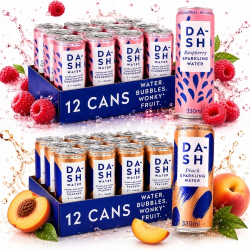 DASH Water MIX 24 szt Malina i Brzoskwinia - bez cukru woda gazowana 330ml
