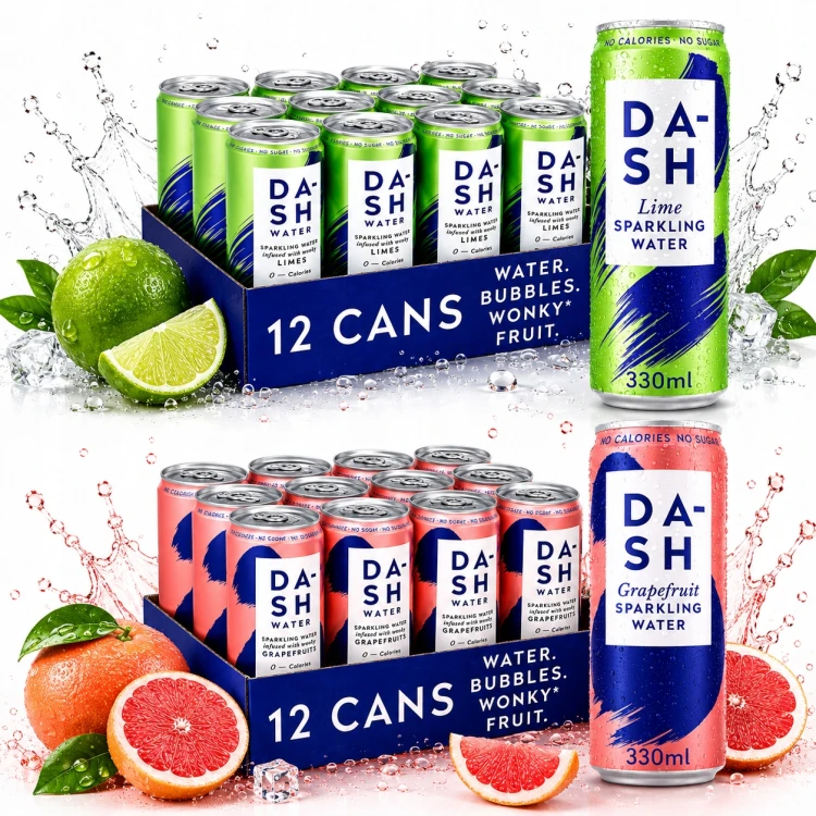 DASH Water MIX 24 szt Grejpfrut i Limonka - bez cukru woda gazowana 330ml