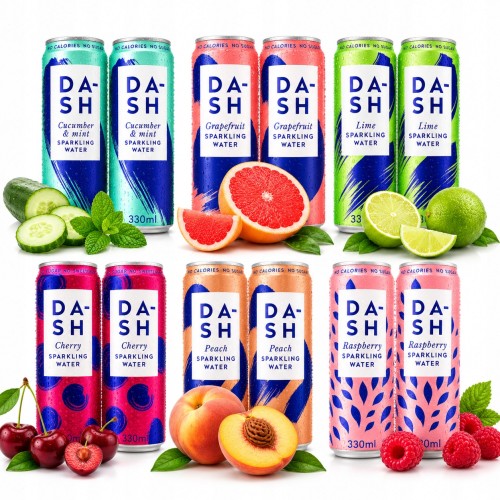 DASH Water MIX 6 smaków - 12 x 330 ml, bez cukru, woda gazowana (UK)