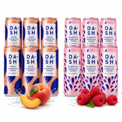DASH Water MIX Brzoskwinia Malina - 12 x 330ml bez cukru, woda gazowana