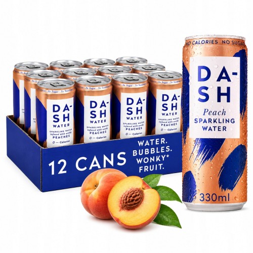 DASH Water Brzoskwinia 12 x 330ml – bez cukru, woda gazowana, puszka (UK)