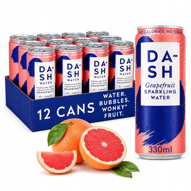 DASH Water Grejpfrut 12 x 330ml – bez cukru, woda gazowana, puszka (UK)