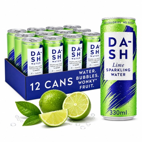 DASH Water limonka 12 x 330ml - bez cukru, woda gazowana, puszka (UK)