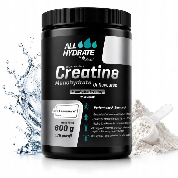 ALINESS Kreatyna Monohydrat Creapure AllHydrate w Proszku 600g (176 porcji)