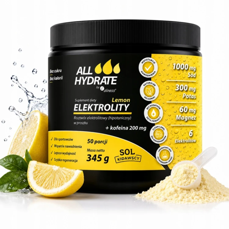 Aliness Elektrolity AllHydrate Cytryna + Kofeina Nawodnienie 345g 50 porcji