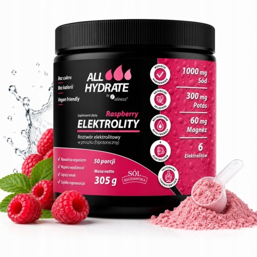 Aliness Elektrolity AllHydrate Malina + Kofeina Nawodnienie 305g 50 porcji